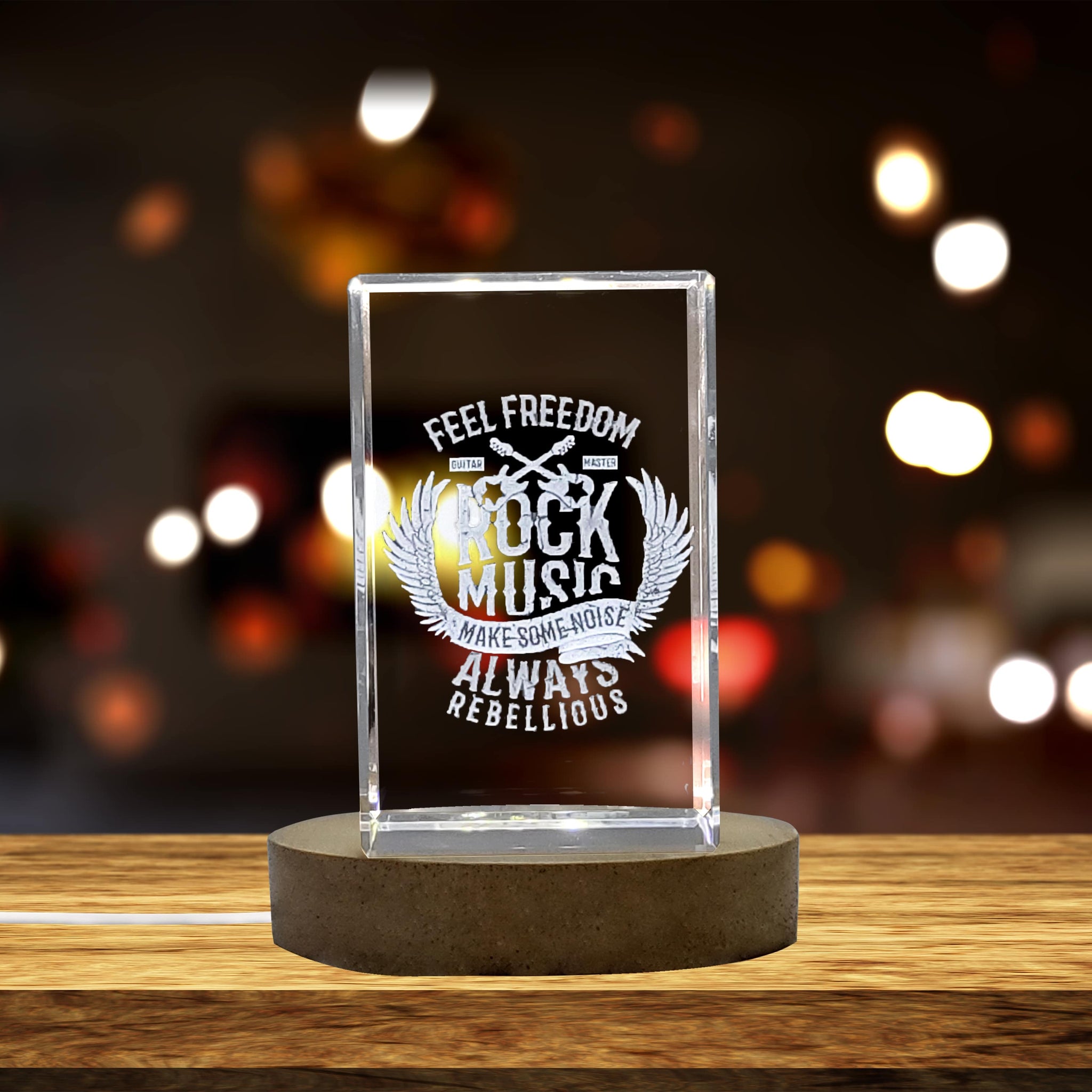 High-Quality Photo Printing & Personalized Gifts - Unique 3D Engraved Crystal with Rock Music Concept Vector Design - Perfect Gift for Music Lovers | FreezePIX