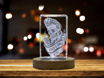 Unique 3D Engraved Crystal with Human Skull Hairstyle, Microphone, and Ribbon Design - Perfect Gift for Music Lovers