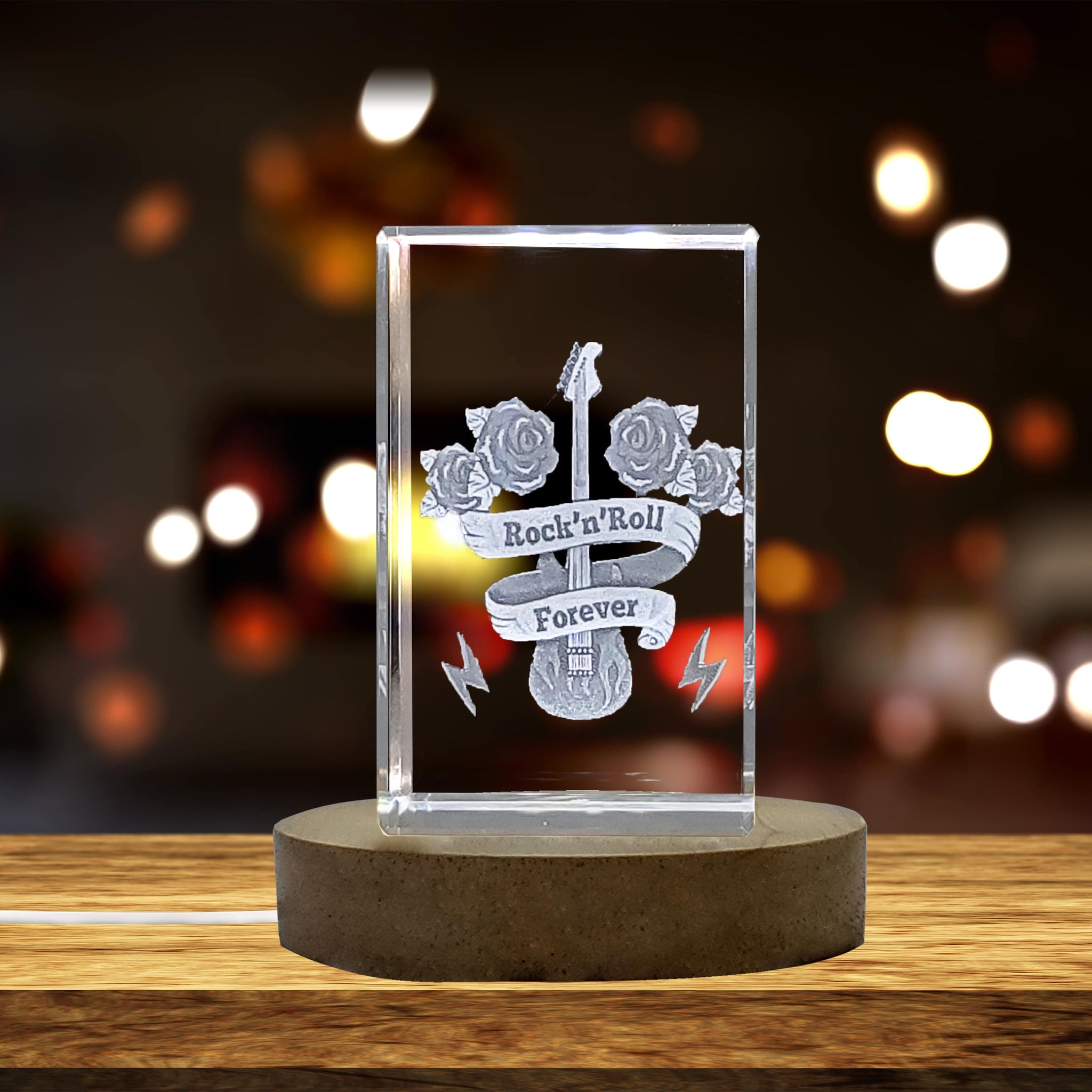 High-Quality Photo Printing & Personalized Gifts - Unique 3D Engraved Crystal with Rock-n-Roll Electric Guitar and Ribbons Design - Perfect Gift for Music Lovers | FreezePIX