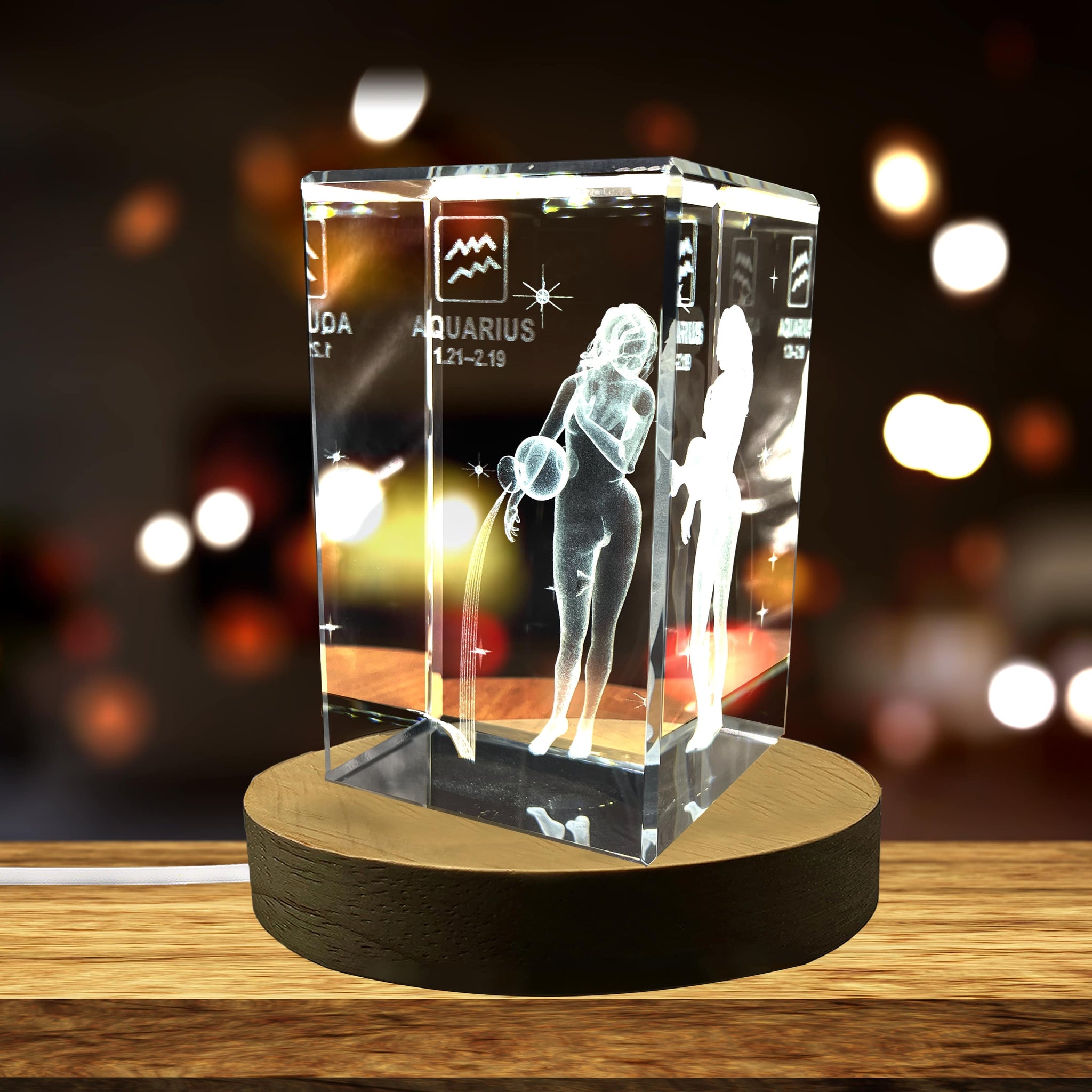 High-Quality Photo Printing & Personalized Gifts - Aquarius Zodiac Sign 3D Engraved Crystal Keepsake Gift | FreezePIX