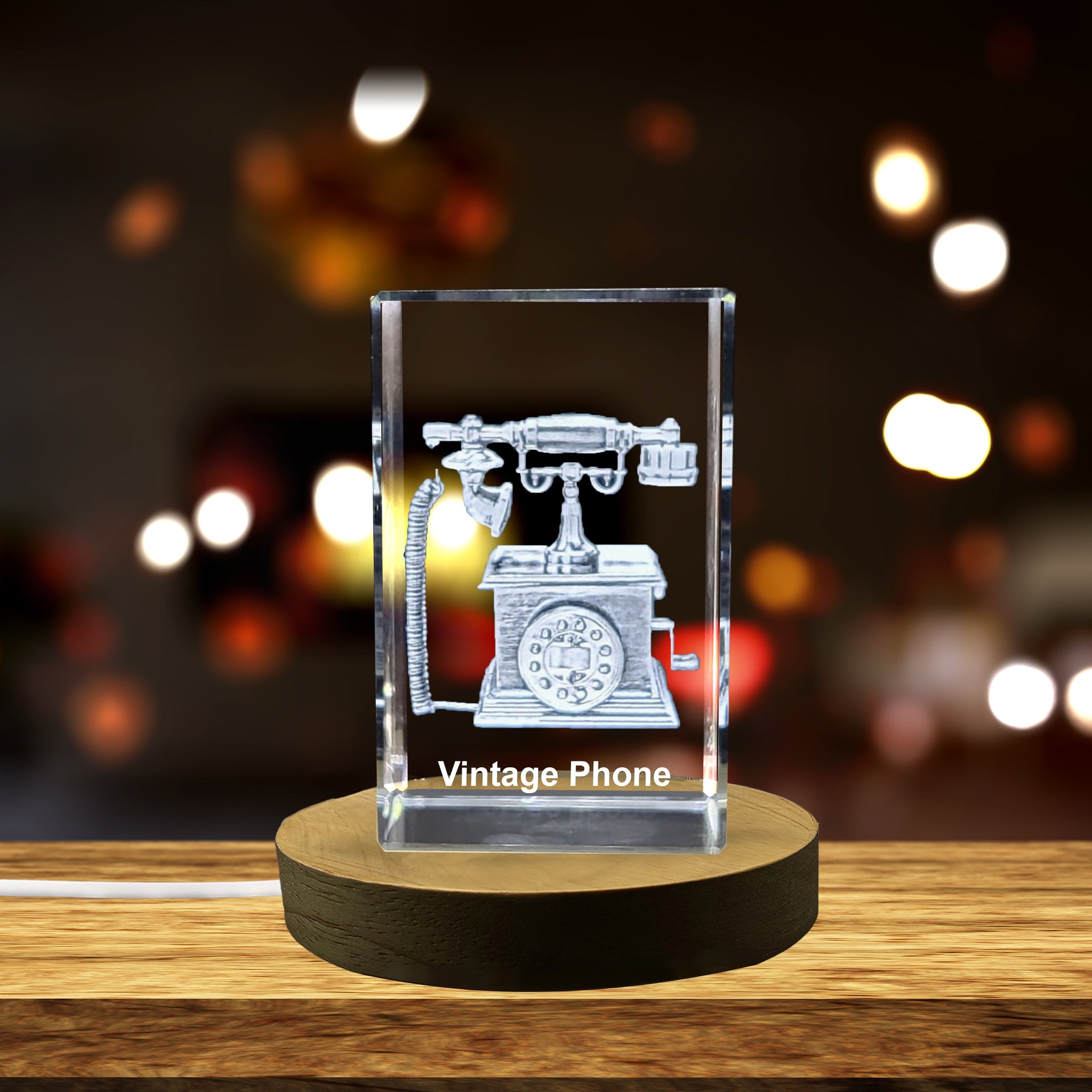 High-Quality Photo Printing & Personalized Gifts - Vintage Rotary Dial Phone Collectible Crystal Sculpture | Nostalgic 20th Century Retro Icon | FreezePIX