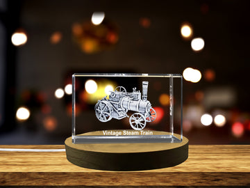 Vintage Steam Train Decor Crystal Engraved with Retro 3D Locomotive Design Gift