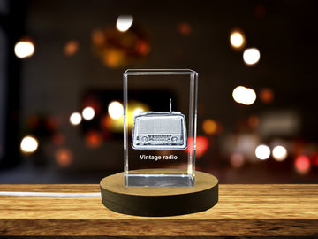 Vintage Radio Decor Crystal Engraved with Retro 3D Design Gift