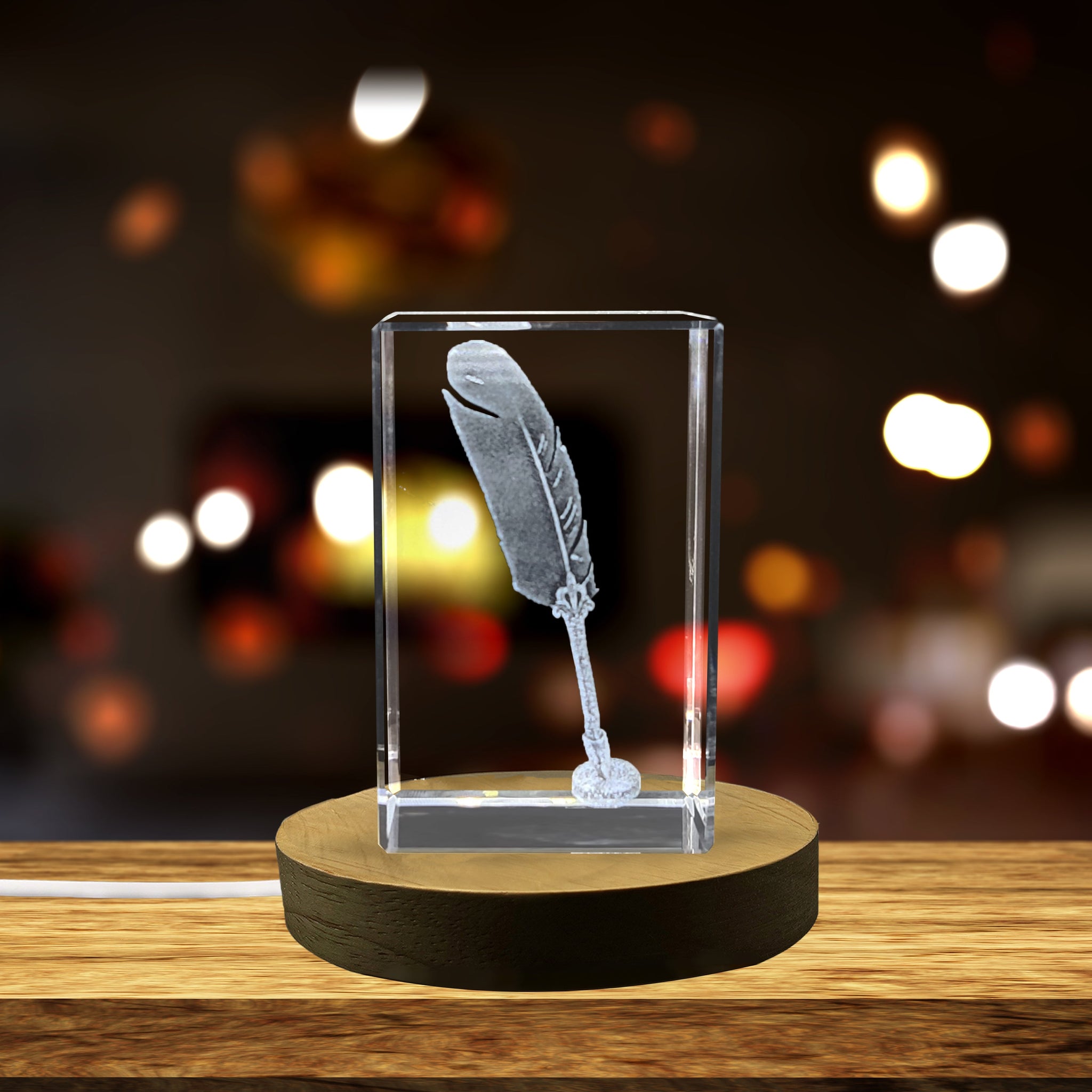 High-Quality Photo Printing & Personalized Gifts - Vintage Style 3D Engraved Crystal Feather Pen - Elegant Writing Instrument Gift | FreezePIX