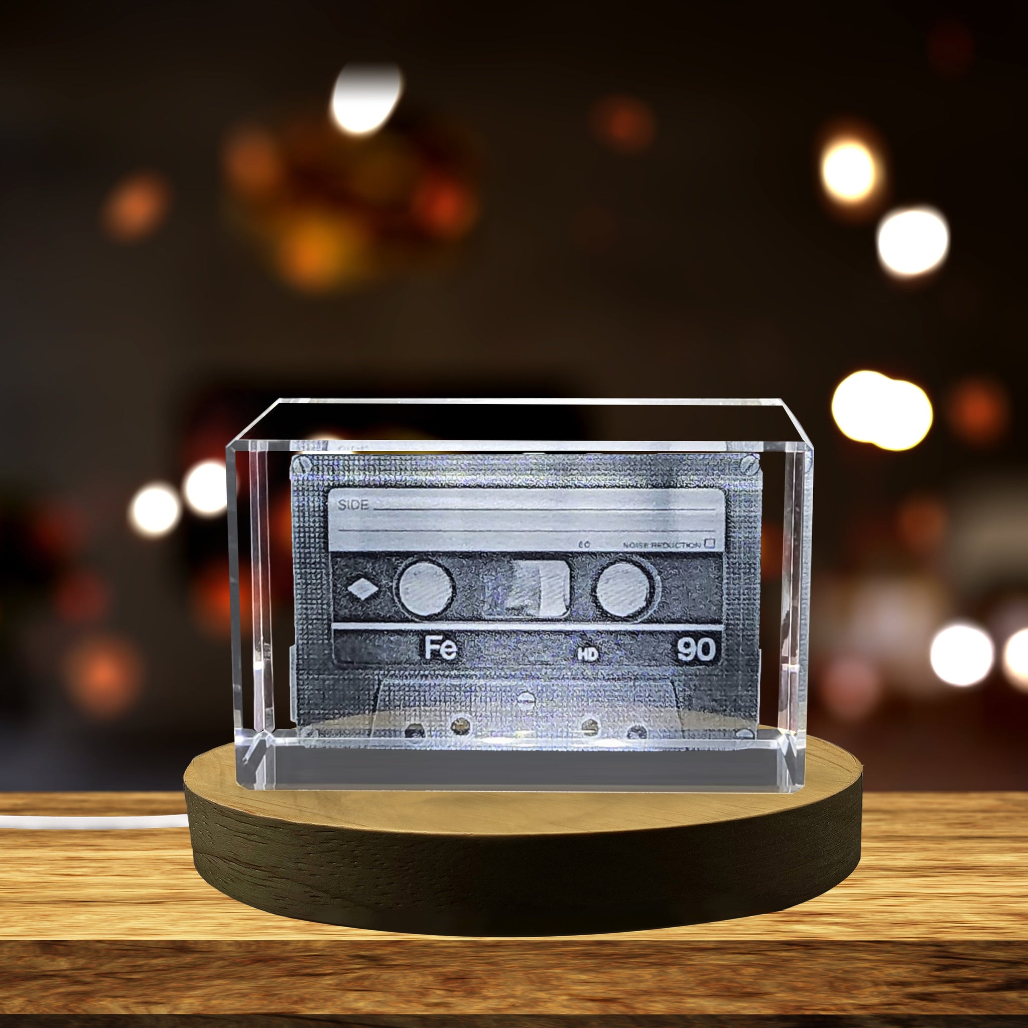 High-Quality Photo Printing & Personalized Gifts - Vintage Style 3D Engraved Crystal Cassette Tape Charm - Nostalgic Music Lover's Gift | FreezePIX